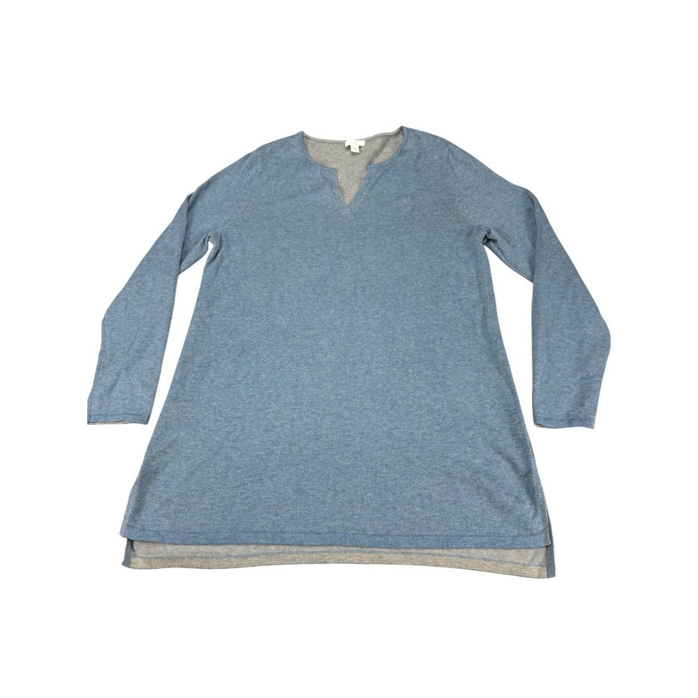 J. Jill Blue Marl Cotton Blend Split Neck Tunic Sweater Womens Medium 5348
